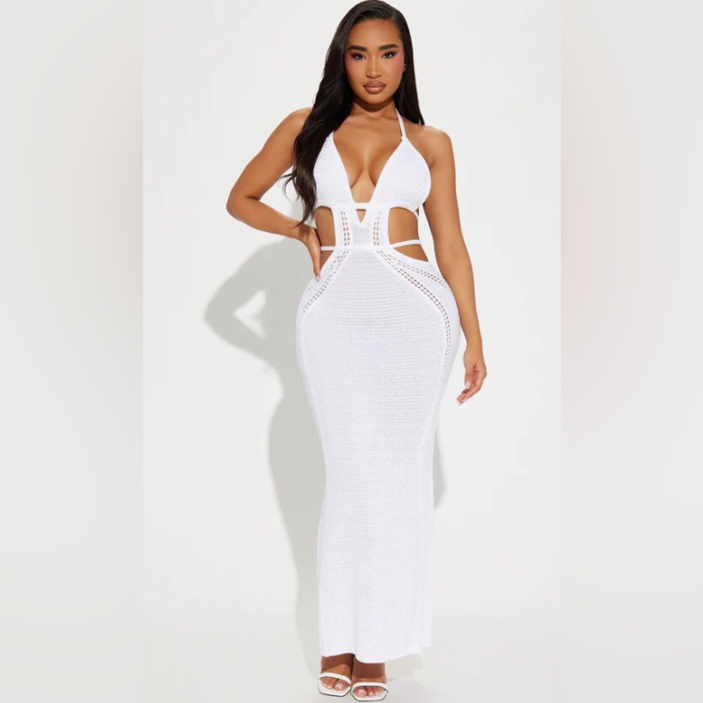 White Cutout Halter Maxi Dress